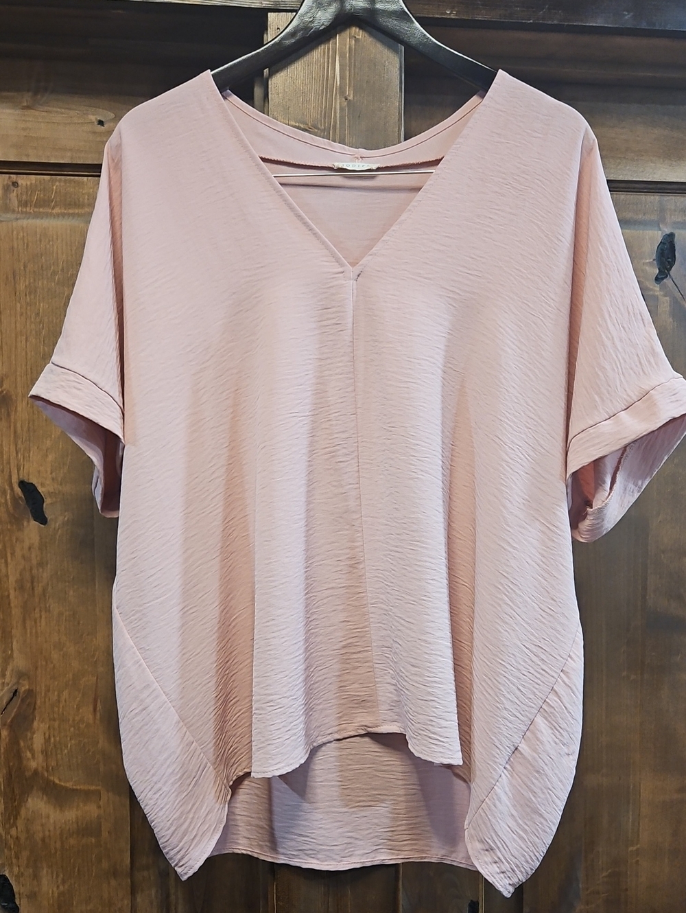 JODIFL Dusty Rose V-Neck Short Sleeve Tunic